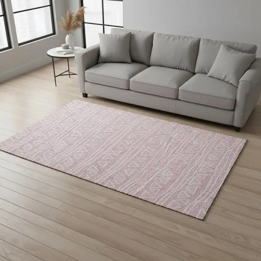 Pink And Ivory Geometric Washable Area Rug With UV Protection Photo 2