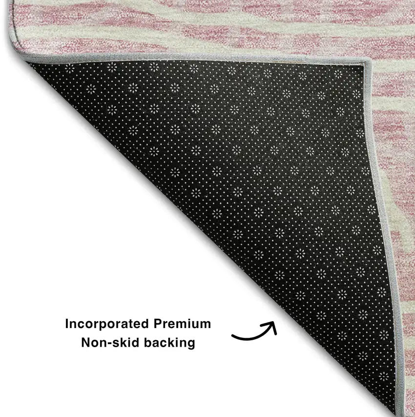 Pink And Ivory Geometric Washable Area Rug With UV Protection Photo 7