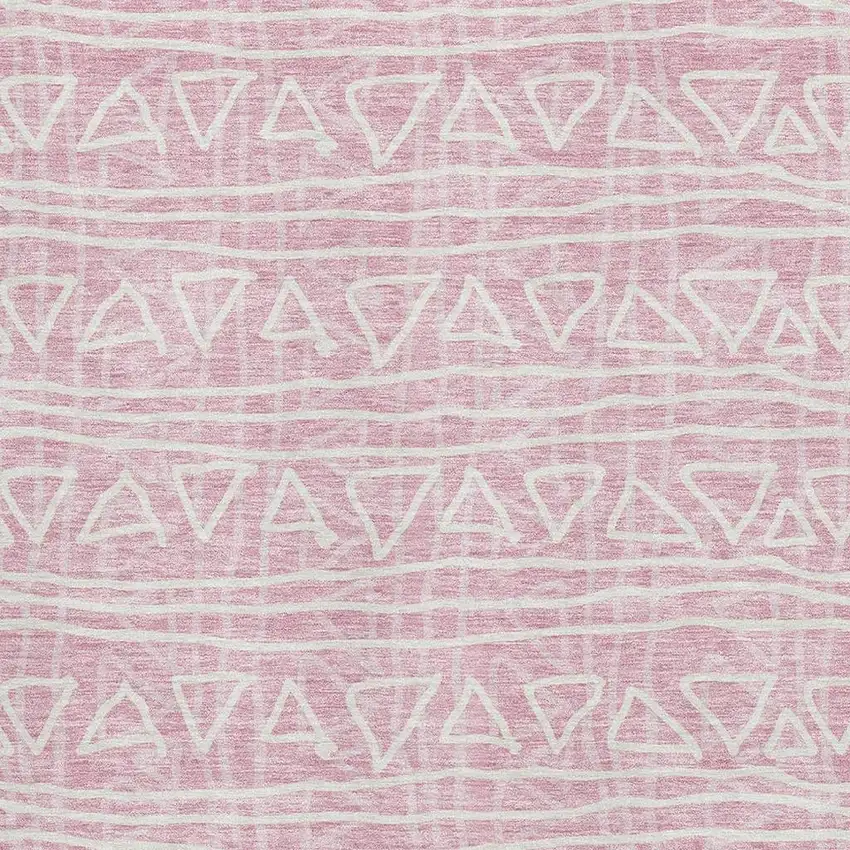 Pink And Ivory Geometric Washable Area Rug With UV Protection Photo 3