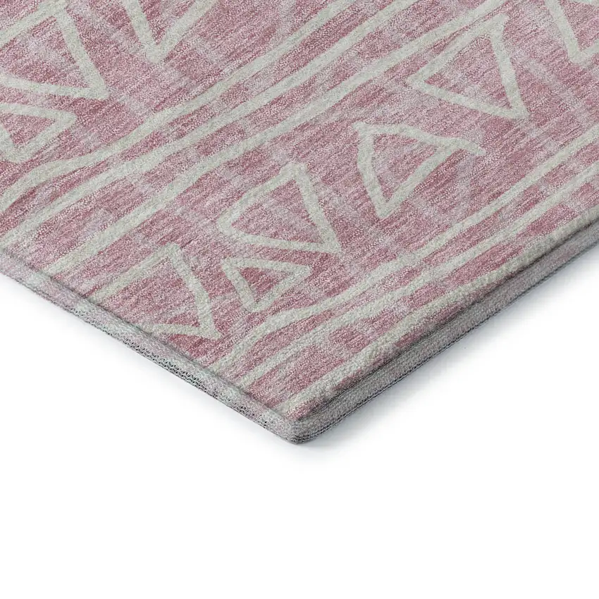 Pink And Ivory Geometric Washable Area Rug With UV Protection Photo 8