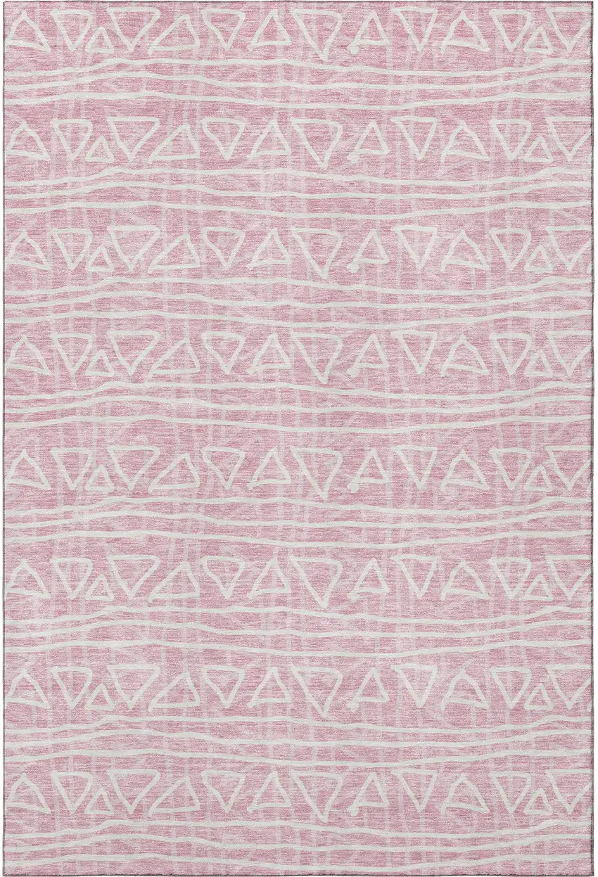 Pink And Ivory Geometric Washable Area Rug With UV Protection Photo 4