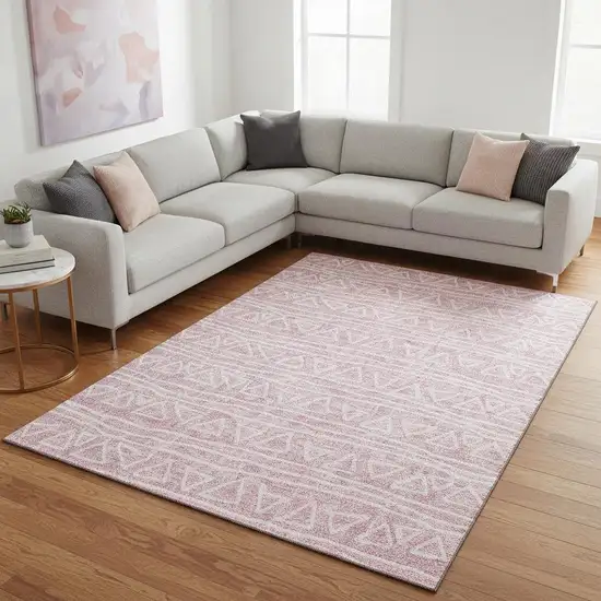 Pink And Ivory Geometric Washable Area Rug With UV Protection Photo 2