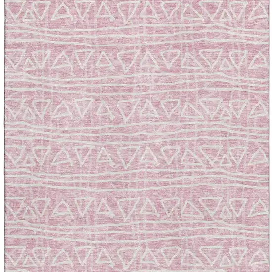 Pink And Ivory Geometric Washable Area Rug With UV Protection Photo 3
