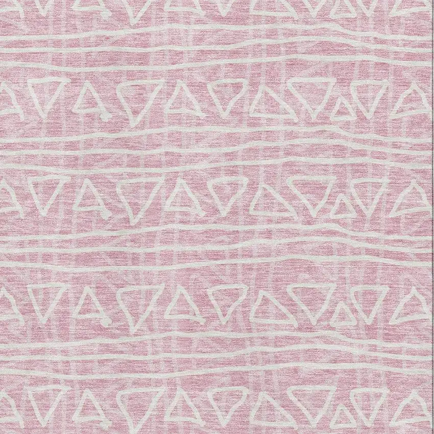 Pink And Ivory Geometric Washable Area Rug With UV Protection Photo 3