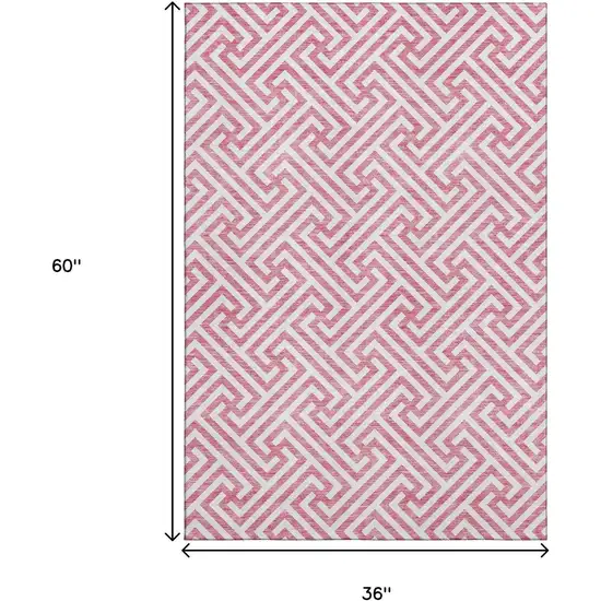 Pink And Ivory Geometric Washable Area Rug With UV Protection Photo 3