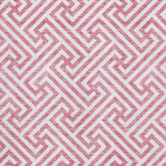 Pink And Ivory Geometric Washable Area Rug With UV Protection Photo 3