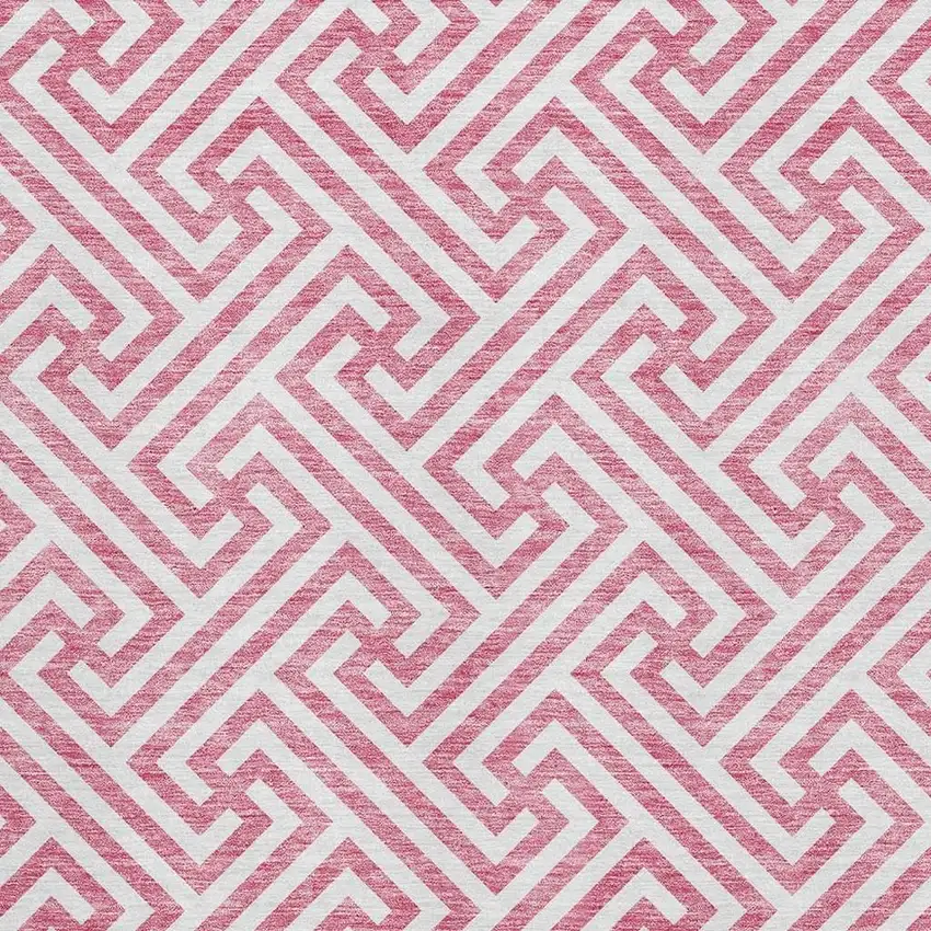 Pink And Ivory Geometric Washable Area Rug With UV Protection Photo 3