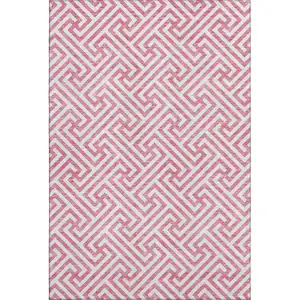 Photo of Pink And Ivory Geometric Washable Area Rug With UV Protection