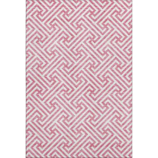 Pink And Ivory Geometric Washable Area Rug With UV Protection Photo 1