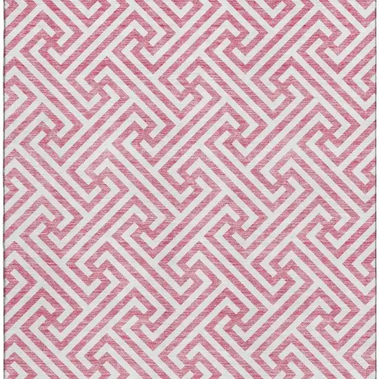 Pink And Ivory Geometric Washable Area Rug With UV Protection Photo 4