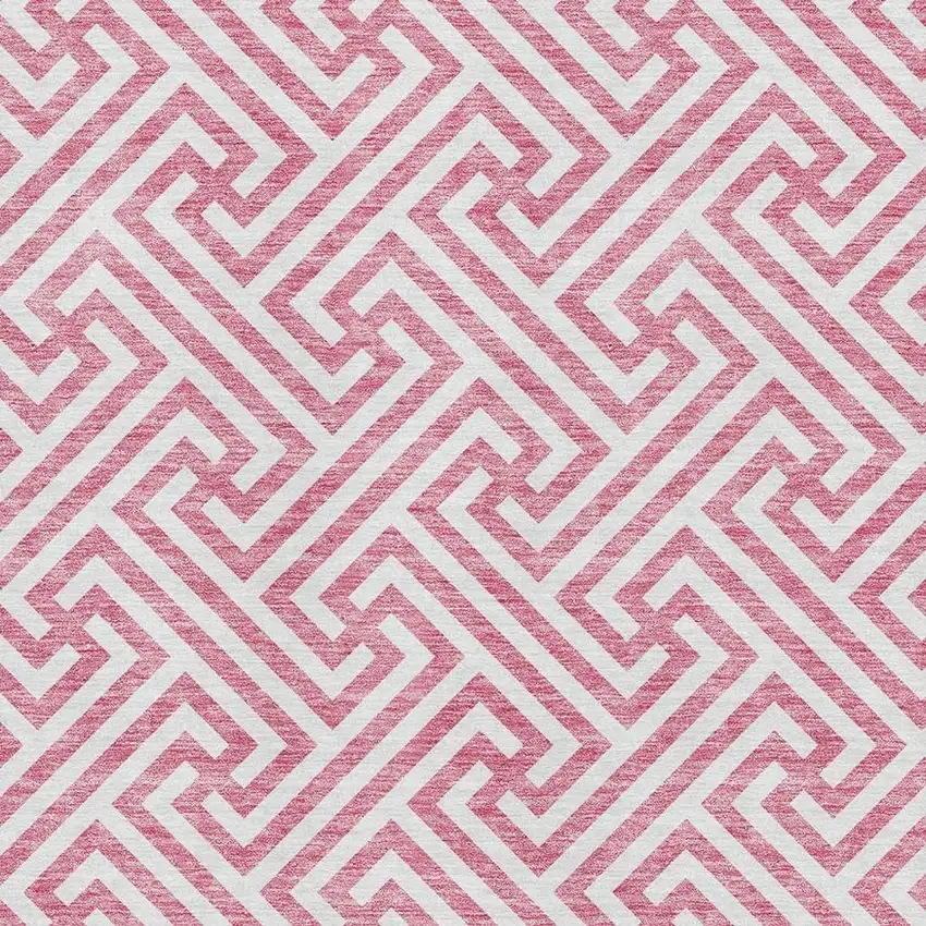 Pink And Ivory Geometric Washable Area Rug With UV Protection Photo 3