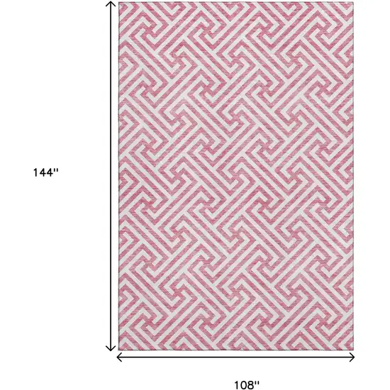 Pink And Ivory Geometric Washable Area Rug With UV Protection Photo 4