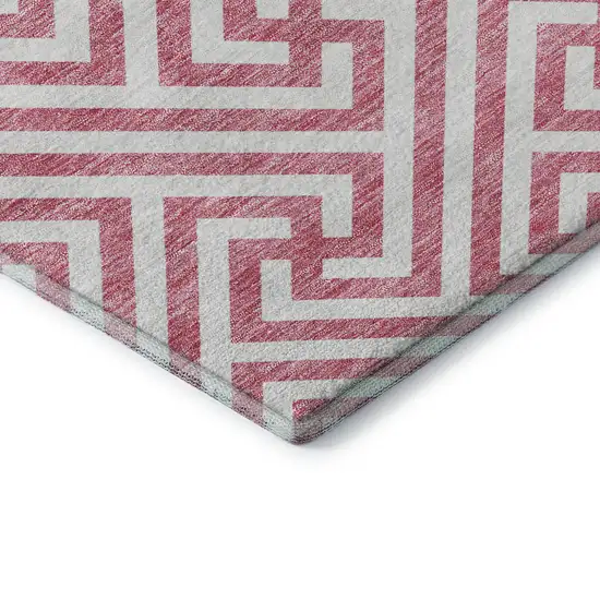 Pink And Ivory Geometric Washable Area Rug With UV Protection Photo 7