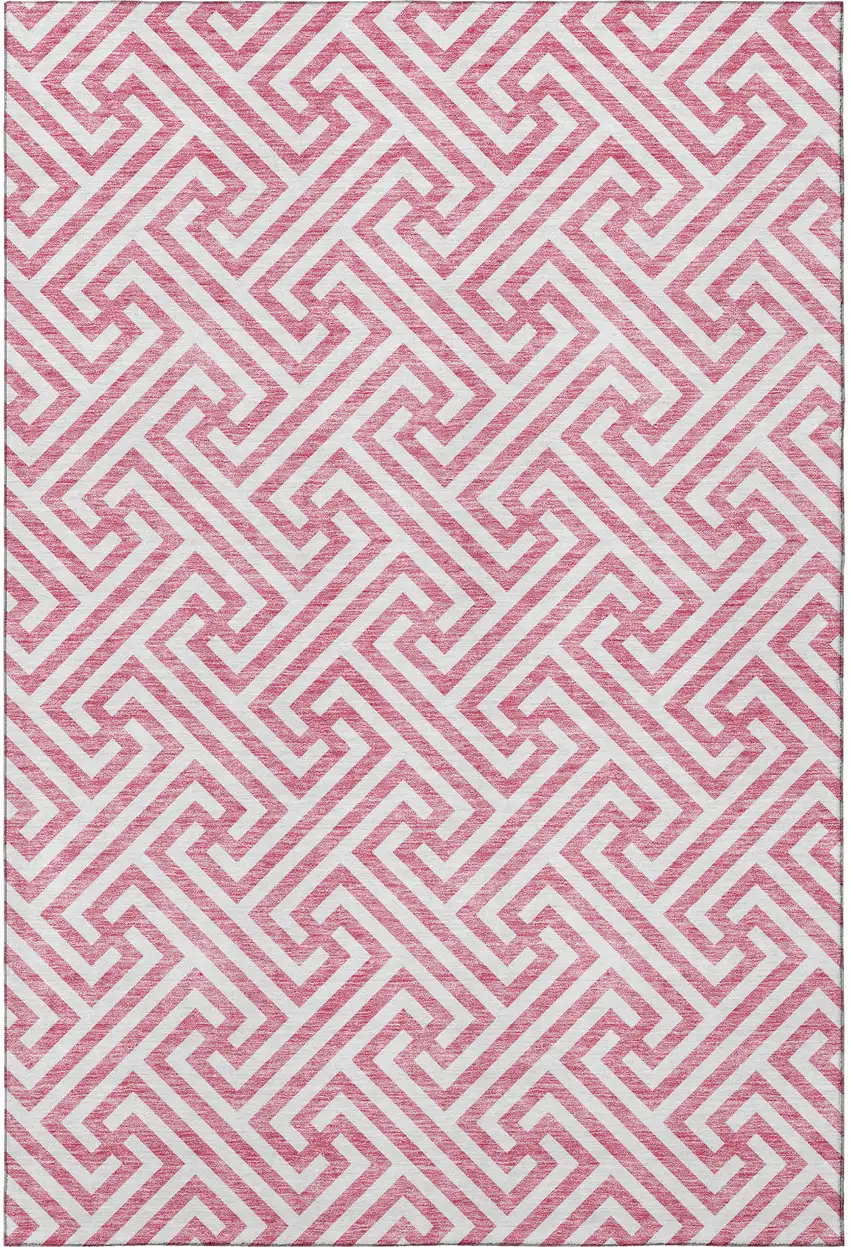 Pink And Ivory Geometric Washable Area Rug With UV Protection Photo 3