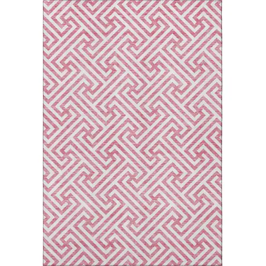 Pink And Ivory Geometric Washable Area Rug With UV Protection Photo 3