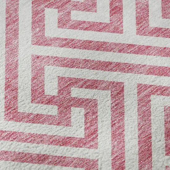 Pink And Ivory Geometric Washable Area Rug With UV Protection Photo 9