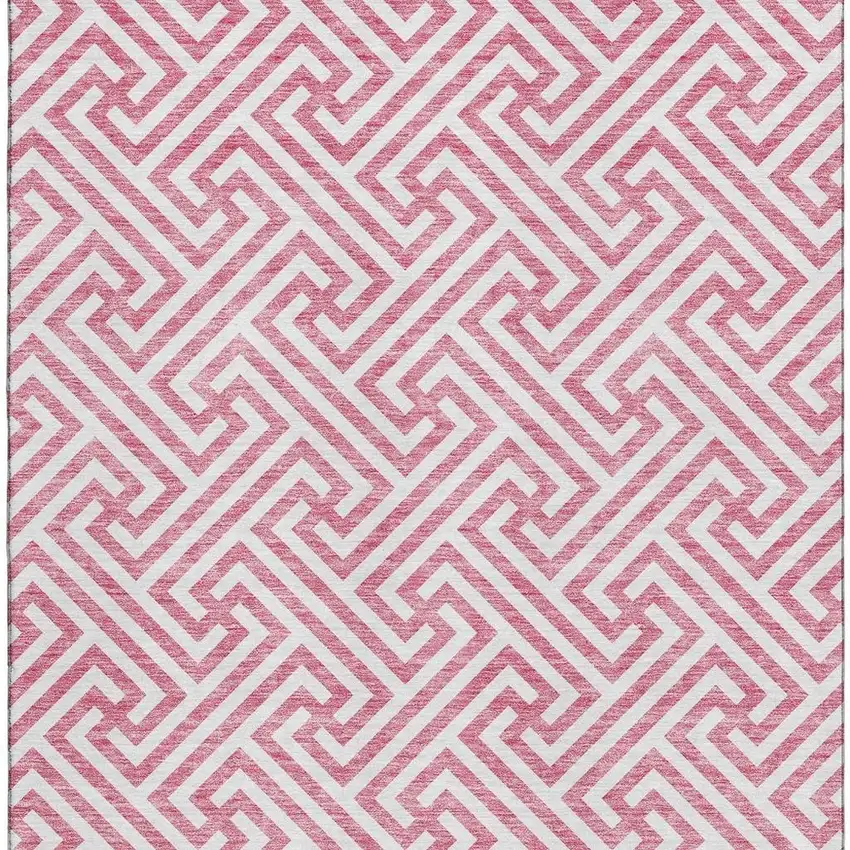 Pink And Ivory Geometric Washable Area Rug With UV Protection Photo 3