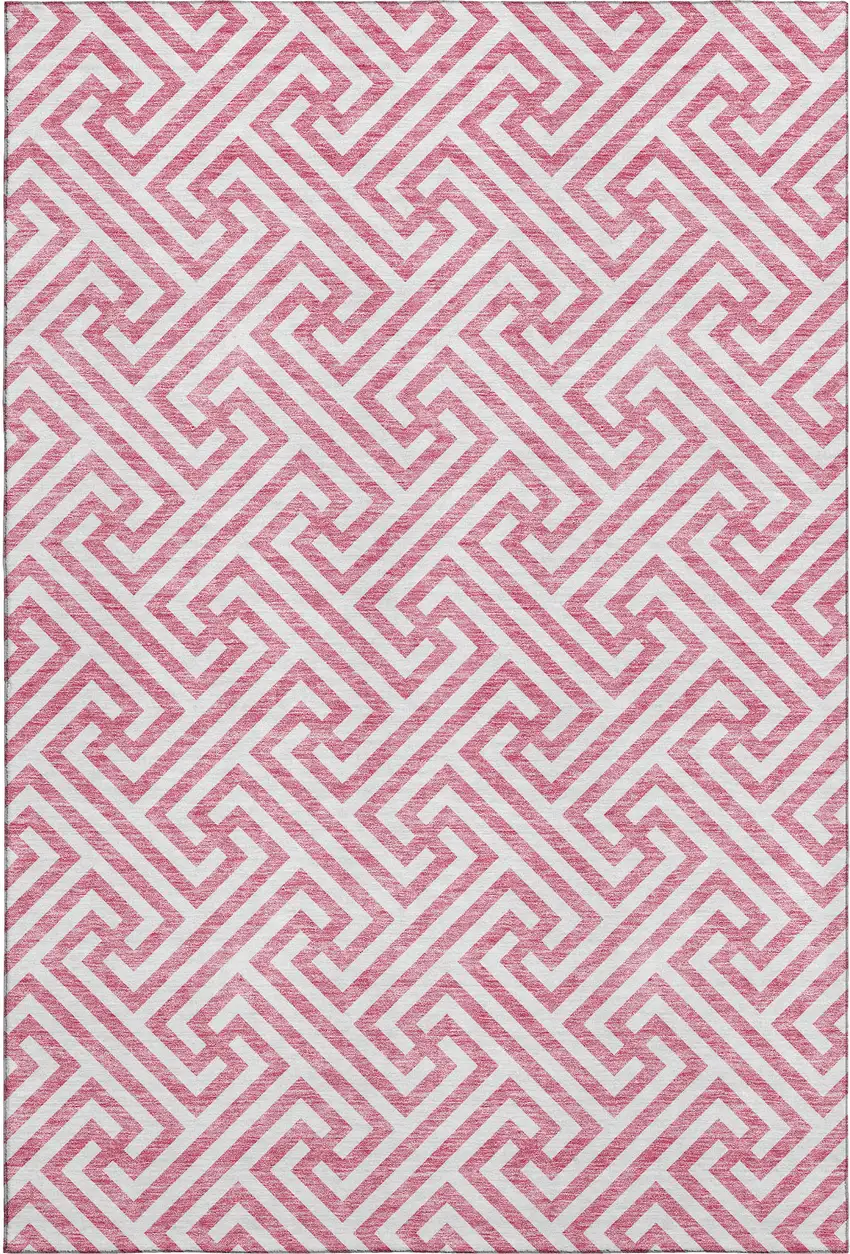 Pink And Ivory Geometric Washable Area Rug With UV Protection Photo 1