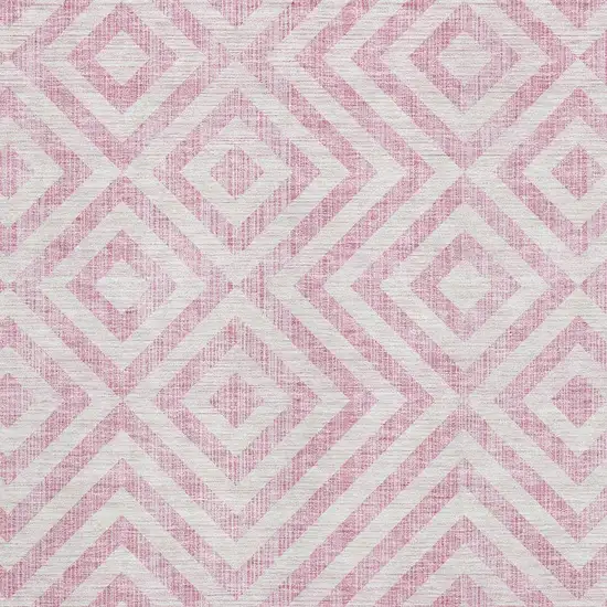 Pink And Ivory Geometric Washable Area Rug With UV Protection Photo 3
