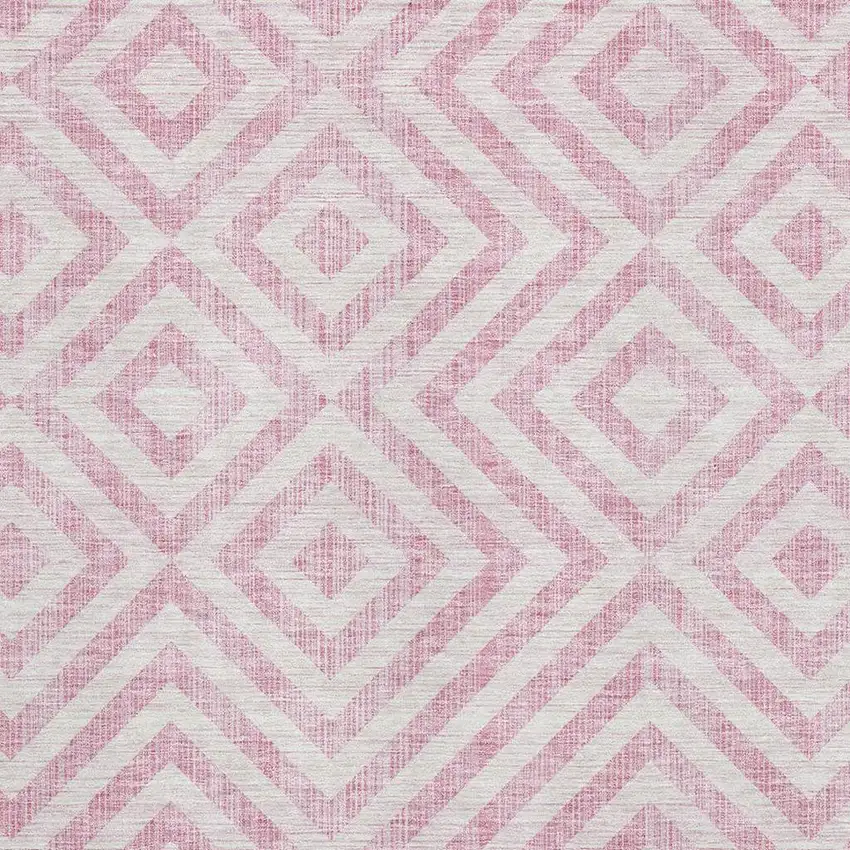 Pink And Ivory Geometric Washable Area Rug With UV Protection Photo 3