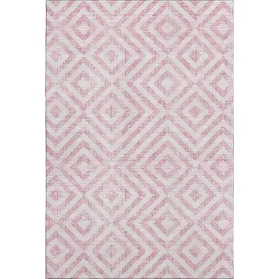 Pink And Ivory Geometric Washable Area Rug With UV Protection Photo 1