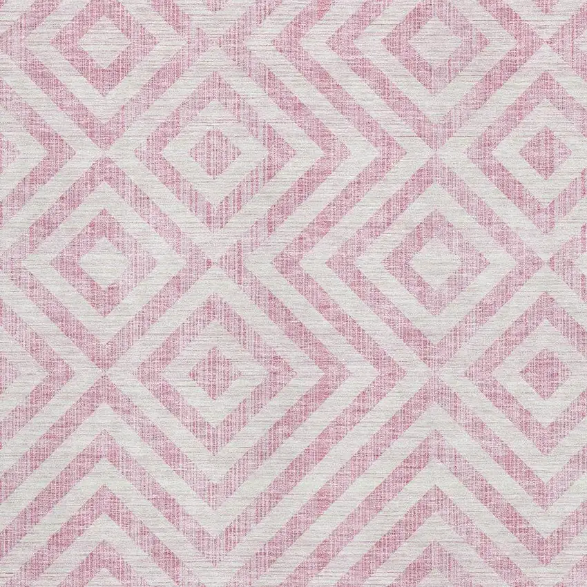 Pink And Ivory Geometric Washable Area Rug With UV Protection Photo 3