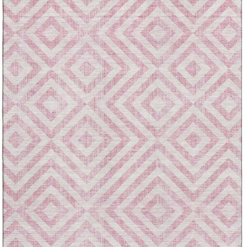 Pink And Ivory Geometric Washable Area Rug With UV Protection Photo 4