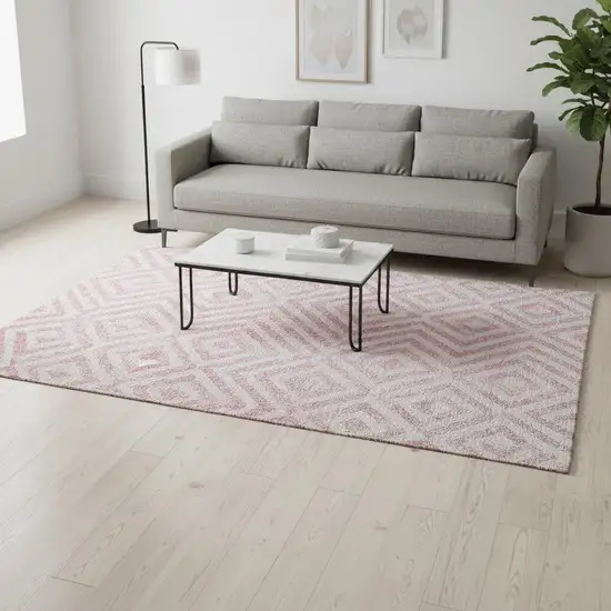 Pink And Ivory Geometric Washable Area Rug With UV Protection Photo 2