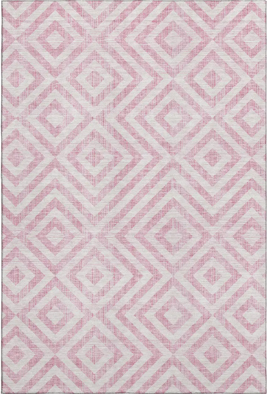 Pink And Ivory Geometric Washable Area Rug With UV Protection Photo 1