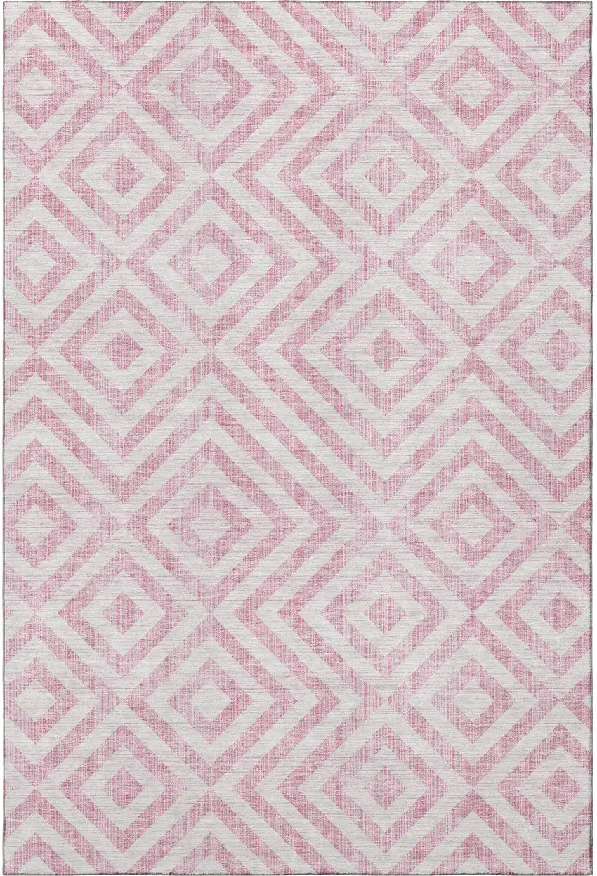 Pink And Ivory Geometric Washable Area Rug With UV Protection Photo 4