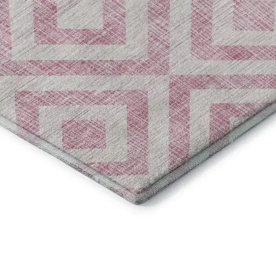Pink And Ivory Geometric Washable Area Rug With UV Protection Photo 8