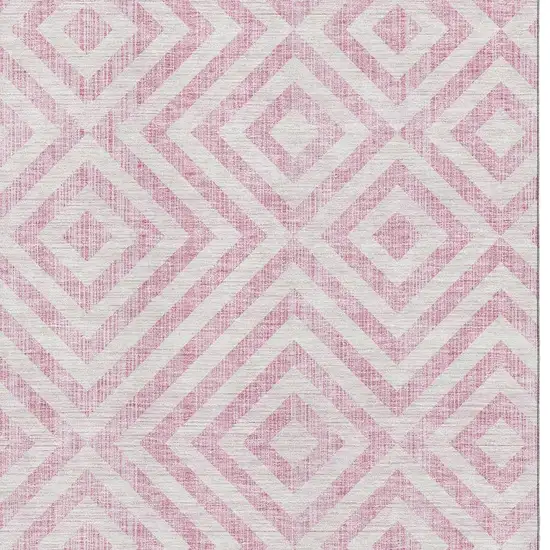 Pink And Ivory Geometric Washable Area Rug With UV Protection Photo 3