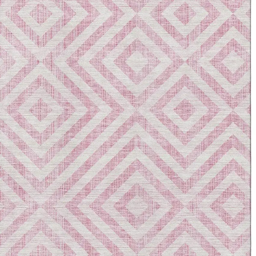 Pink And Ivory Geometric Washable Area Rug With UV Protection Photo 3