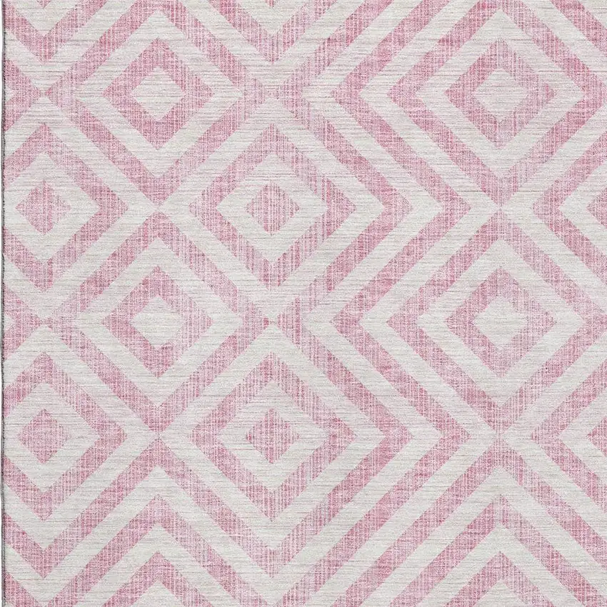 Pink And Ivory Geometric Washable Area Rug With UV Protection Photo 3