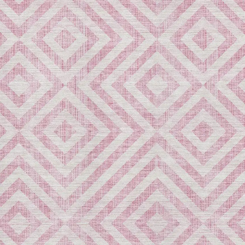 Pink And Ivory Geometric Washable Area Rug With UV Protection Photo 3