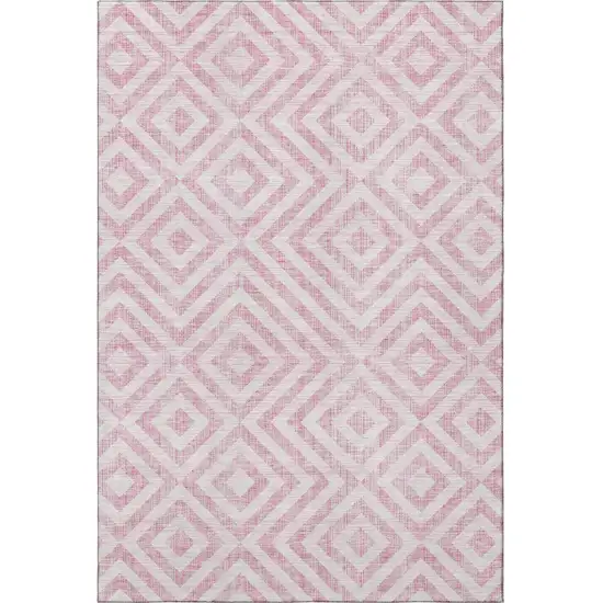 Pink And Ivory Geometric Washable Area Rug With UV Protection Photo 4