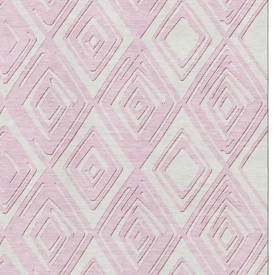 Pink And Ivory Geometric Washable Area Rug With UV Protection Photo 4