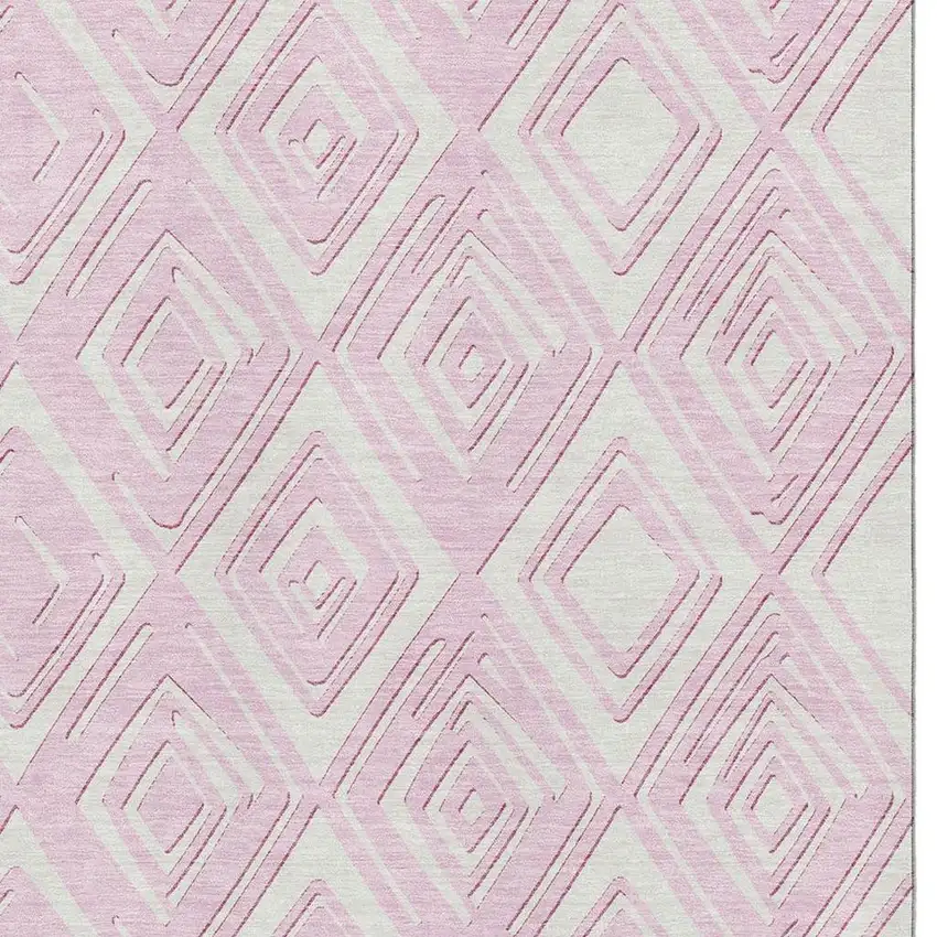 Pink And Ivory Geometric Washable Area Rug With UV Protection Photo 4