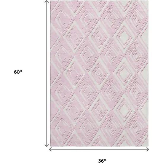 Pink And Ivory Geometric Washable Area Rug With UV Protection Photo 3