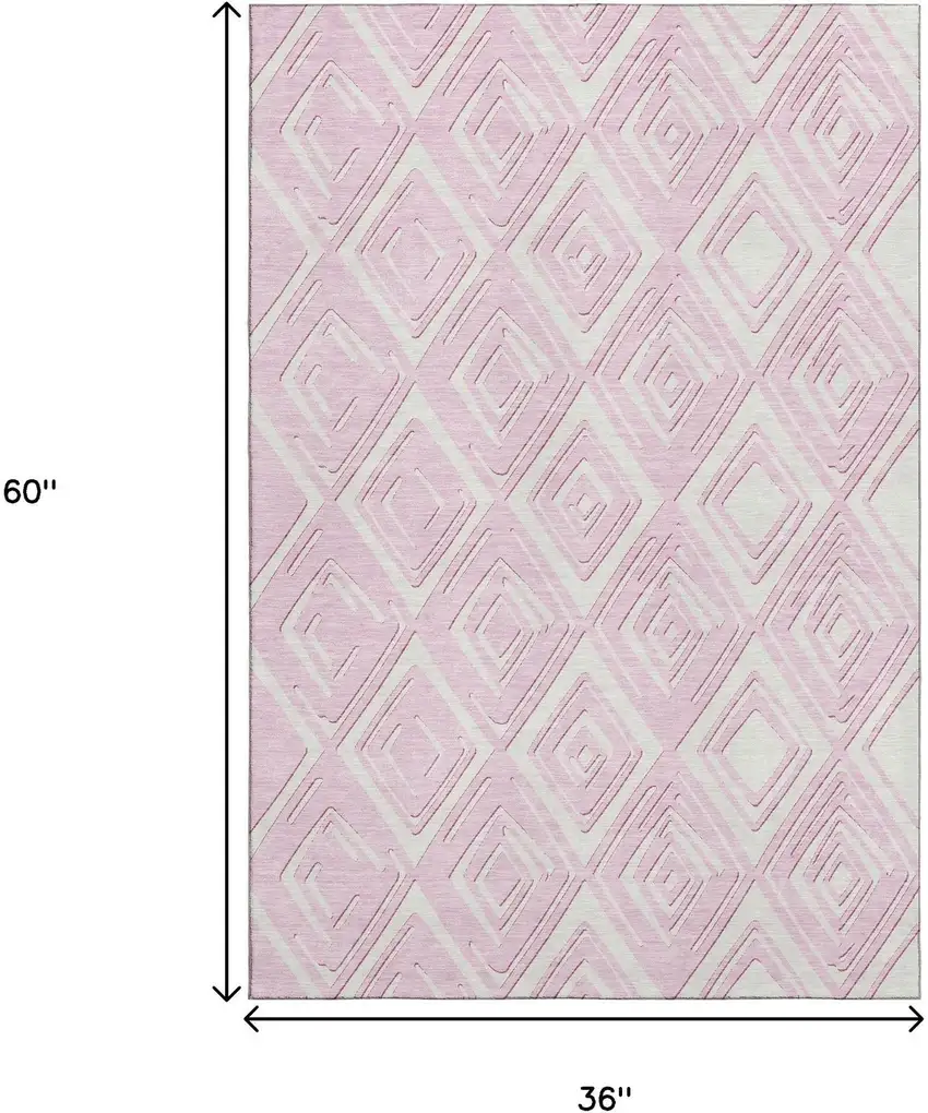 Pink And Ivory Geometric Washable Area Rug With UV Protection Photo 3