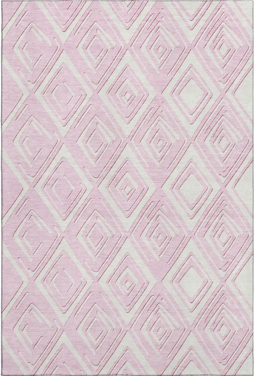 Pink And Ivory Geometric Washable Area Rug With UV Protection Photo 2