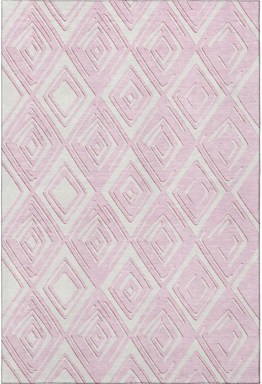 Pink And Ivory Geometric Washable Area Rug With UV Protection Photo 5