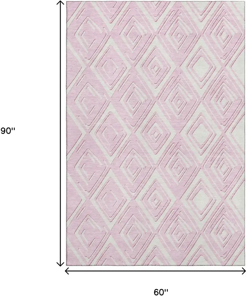 Pink And Ivory Geometric Washable Area Rug With UV Protection Photo 3