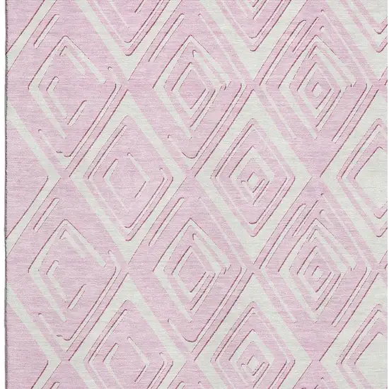 Pink And Ivory Geometric Washable Area Rug With UV Protection Photo 4