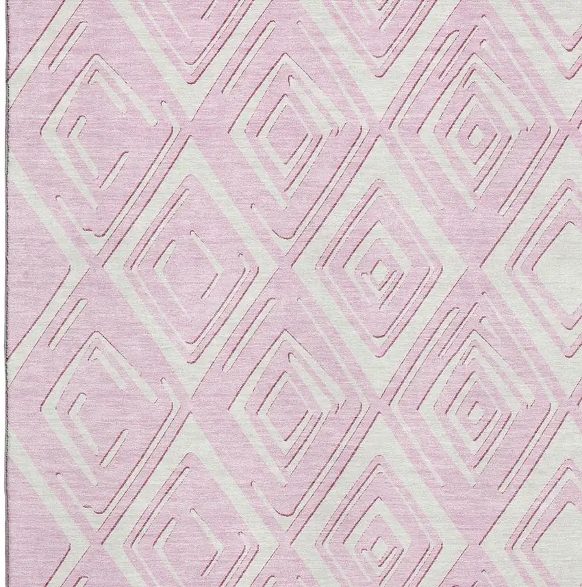Pink And Ivory Geometric Washable Area Rug With UV Protection Photo 4