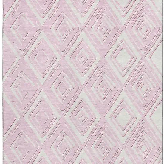 Pink And Ivory Geometric Washable Area Rug With UV Protection Photo 5