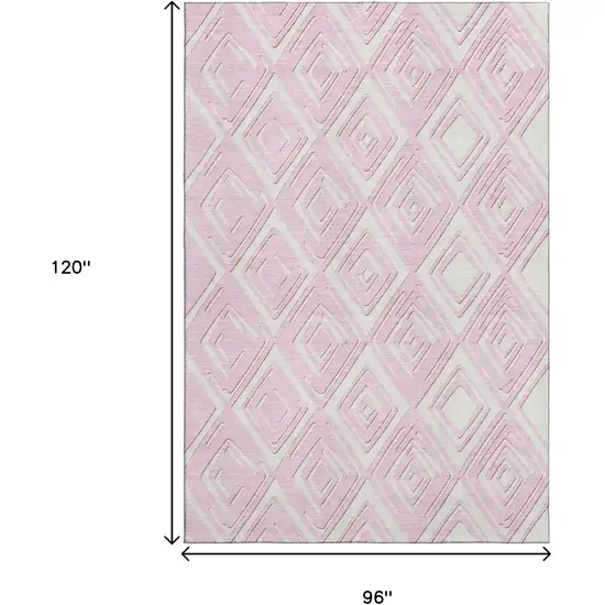 Pink And Ivory Geometric Washable Area Rug With UV Protection Photo 3