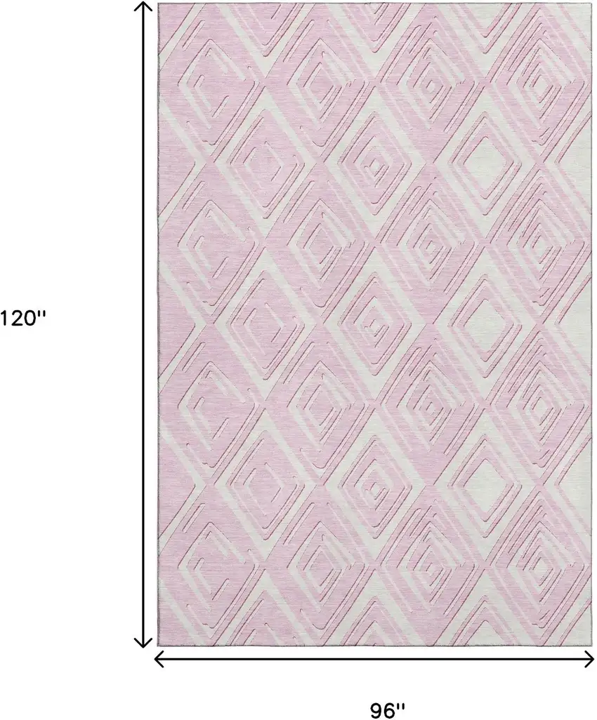 Pink And Ivory Geometric Washable Area Rug With UV Protection Photo 3