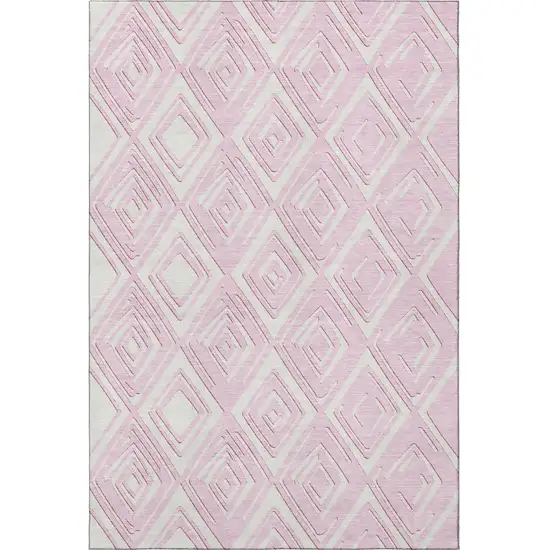 Pink And Ivory Geometric Washable Area Rug With UV Protection Photo 5