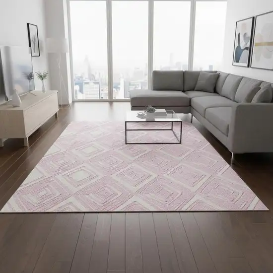 Pink And Ivory Geometric Washable Area Rug With UV Protection Photo 1